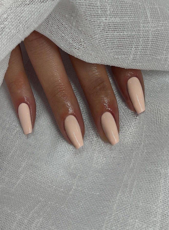 XCREANDO Nude Medium Short Coffin Press on Nails Medium Coffin Nails Press ons, Gel Glue on Nails Short Fake Nail for Women, Ballerina T Shape Acrylic False Nail Square Natural Handmade - Image 3